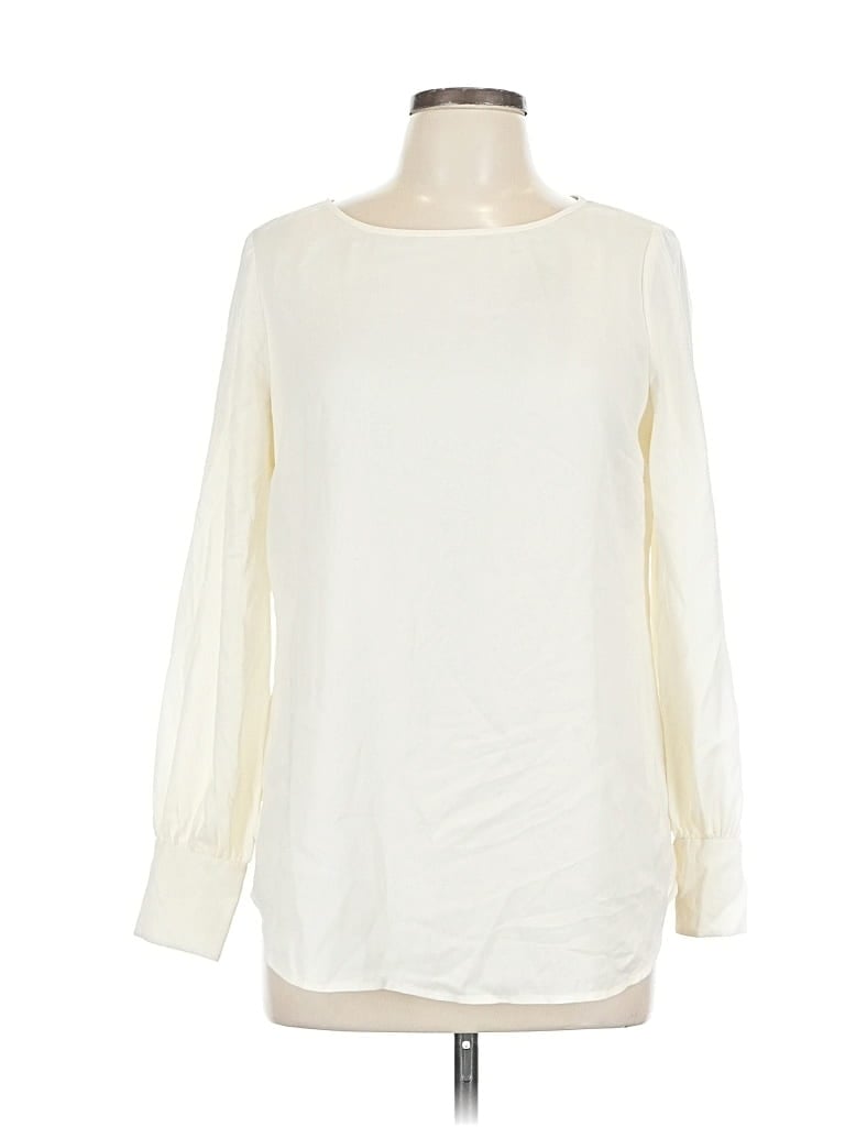 Pre-owned Lands' End Long Sleeve Blouse In White
