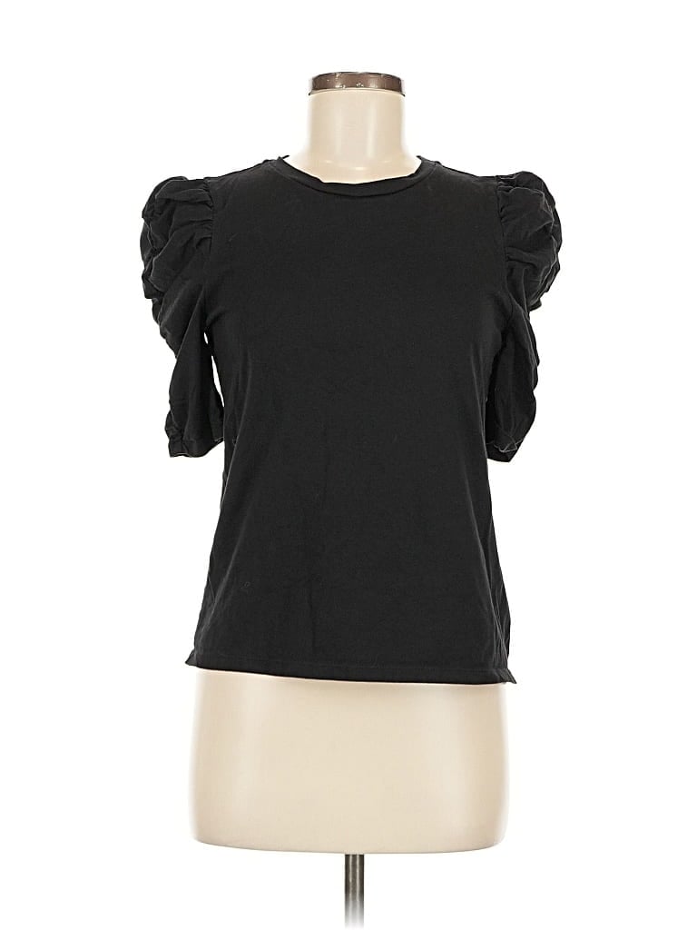 Pre-owned Ann Taylor Loft Short Sleeve Top Black Ruffles Neckline Tops