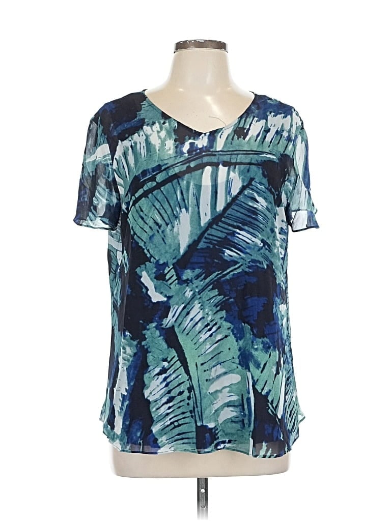 Pre-owned Nic + Zoe Short Sleeve Blouse In Blue