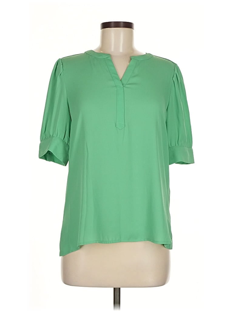 Pre-owned Ann Taylor Factory Short Sleeve Blouse In Green