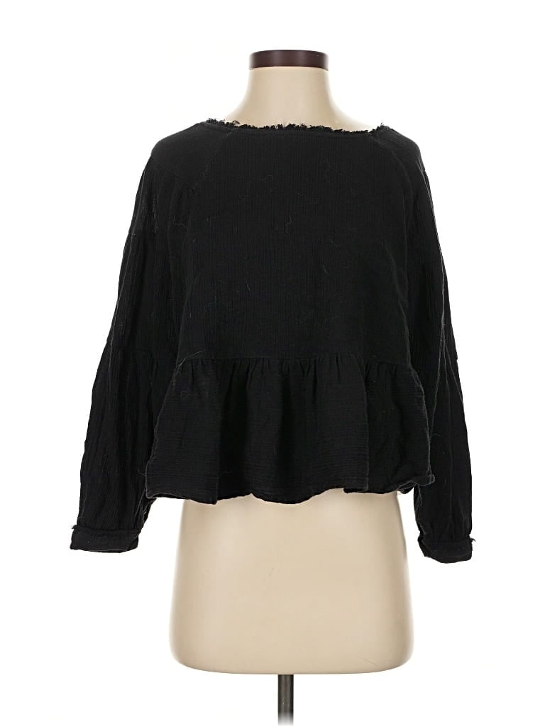 Pre-owned Free People Long Sleeve Blouse In Black