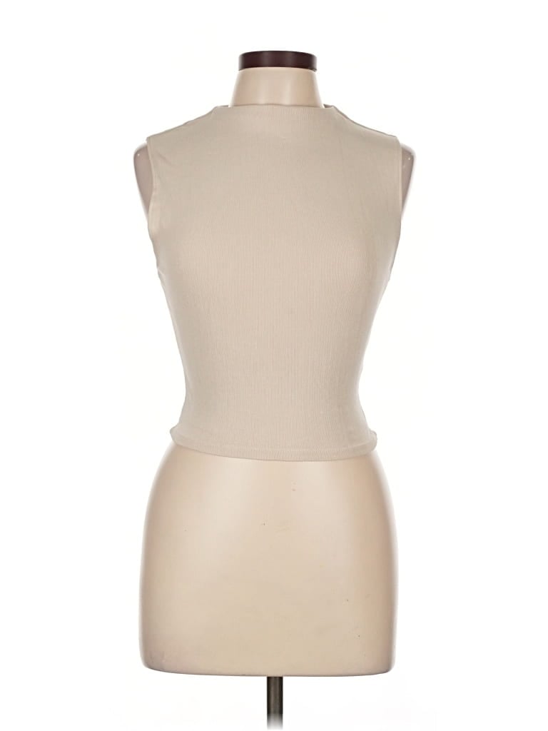 Pre-owned Zara Tank Top Tan High Neck Tops In Brown
