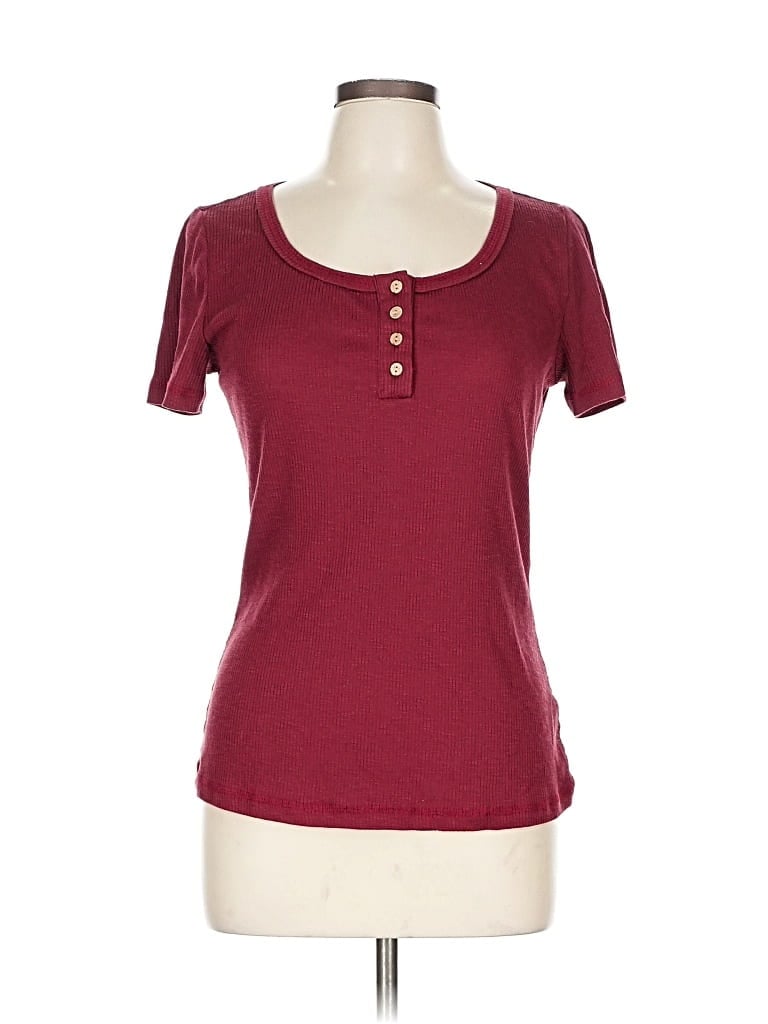 Pre-owned Fashion Short Sleeve Henley Shirt In Burgundy