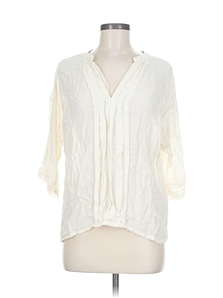 Pre-owned Joie 3/4 Sleeve Silk Top Ivory Plunge Neckline Tops In White