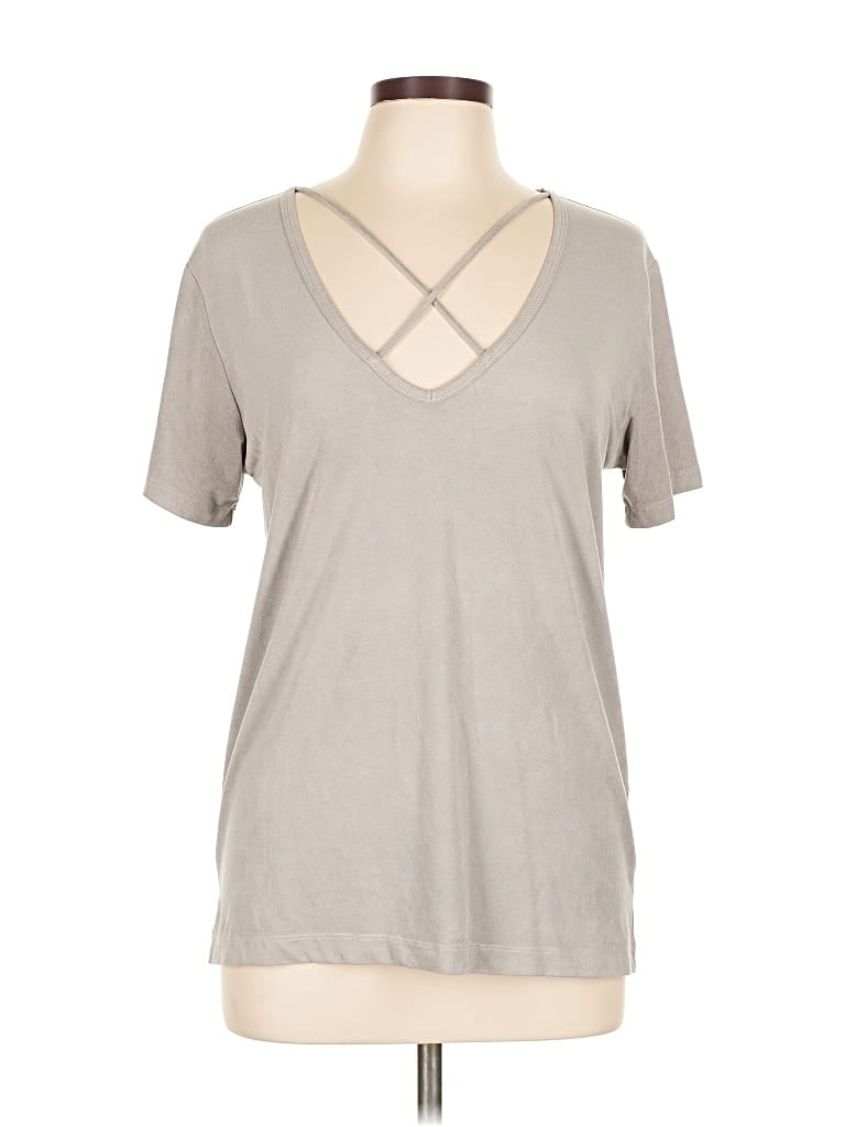 Pre-owned Wishlist Short Sleeve Top Gray Keyhole Neckline Tops