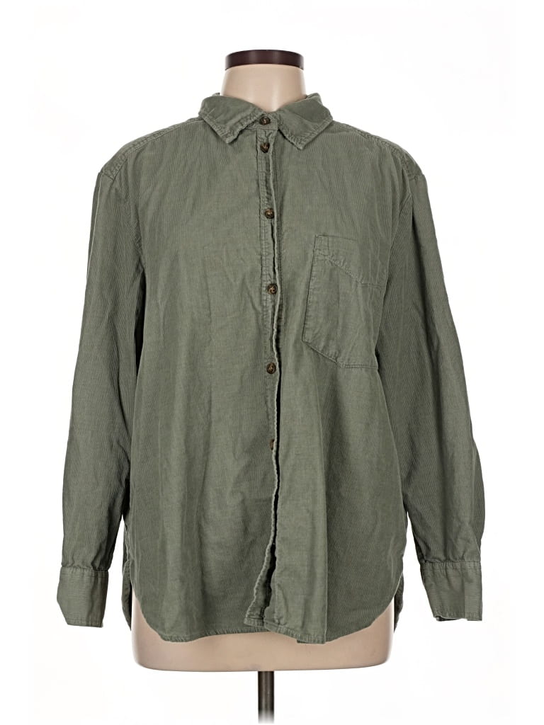 Pre-owned H&m Long Sleeve Button Down Shirt In Green