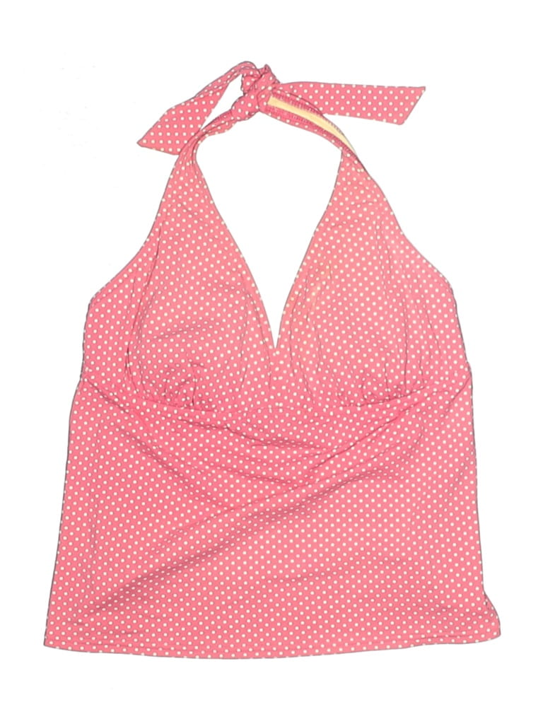 Pre-owned Lands' End Swimsuit Top Pink Polka Dots Pattern Halter Neckline Swimwear
