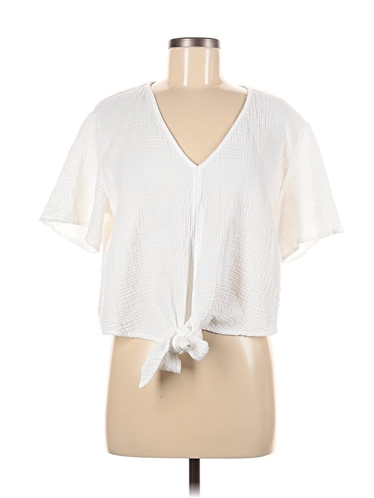 Pre-owned C&c California Short Sleeve Blouse In White