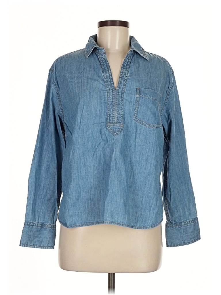 Pre-owned Talbots 3/4 Sleeve Button Down Shirt In Blue