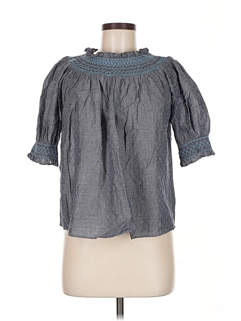 Pre-owned Ann Taylor Loft Short Sleeve Blouse In Gray