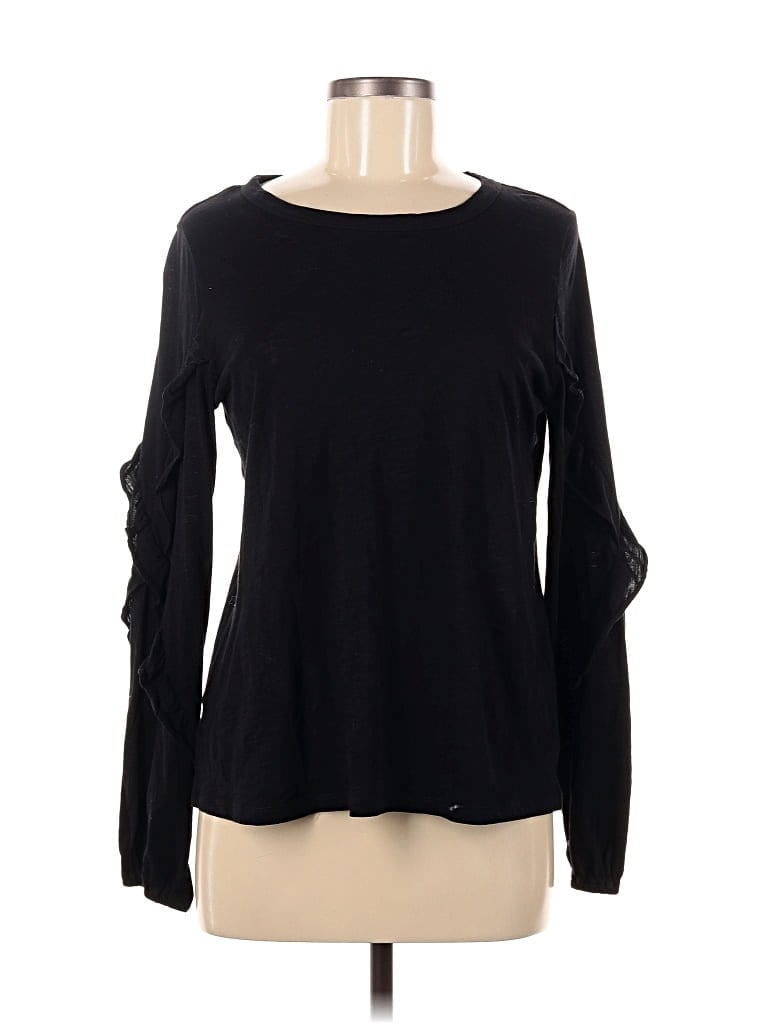 Pre-owned Ann Taylor Loft Long Sleeve Top Black Keyhole Neckline Tops