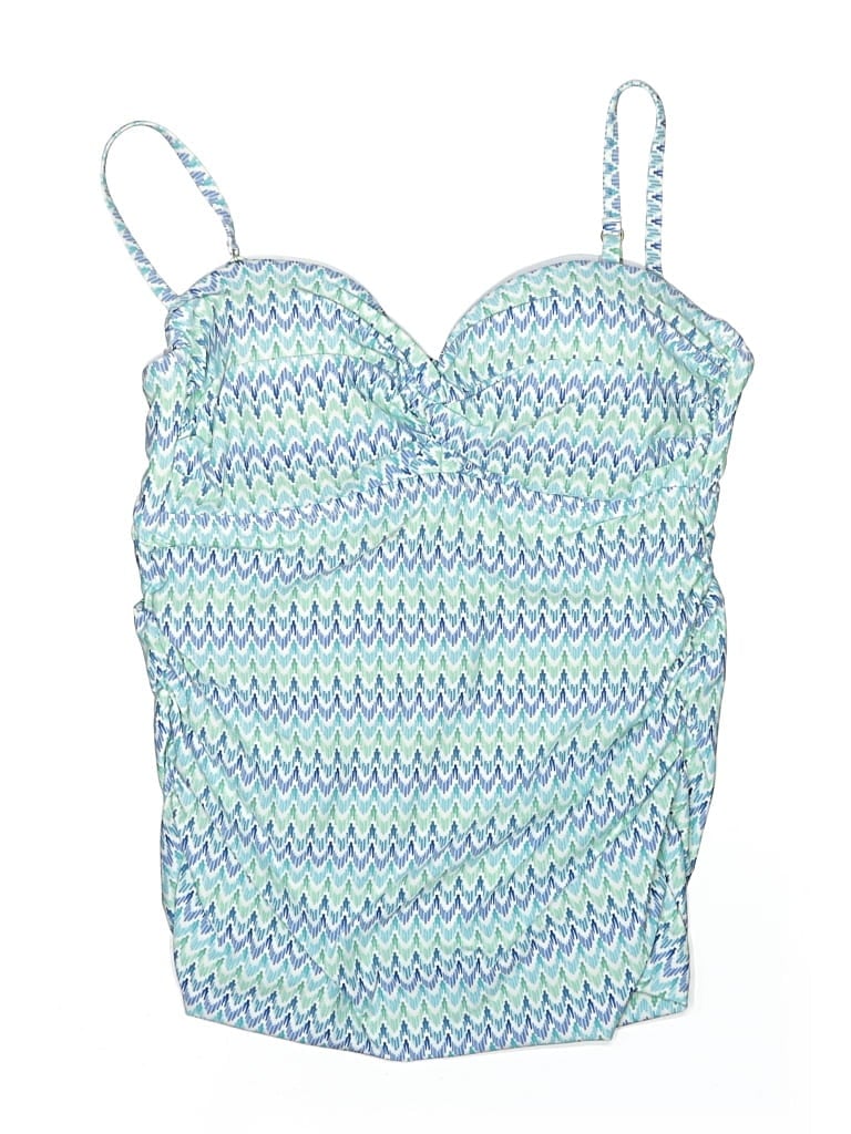 Pre-owned Helen Jon Swimsuit Top Blue Chevron/herringbone Pattern Swimwear