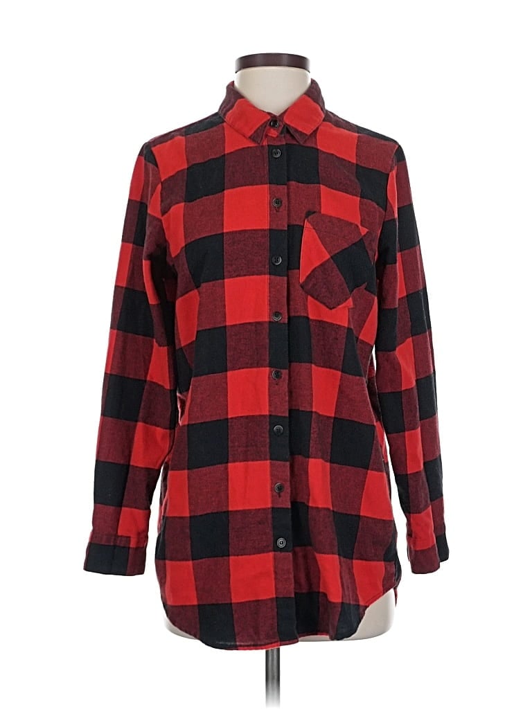 Pre-owned Free Press Long Sleeve Button Down Shirt In Red