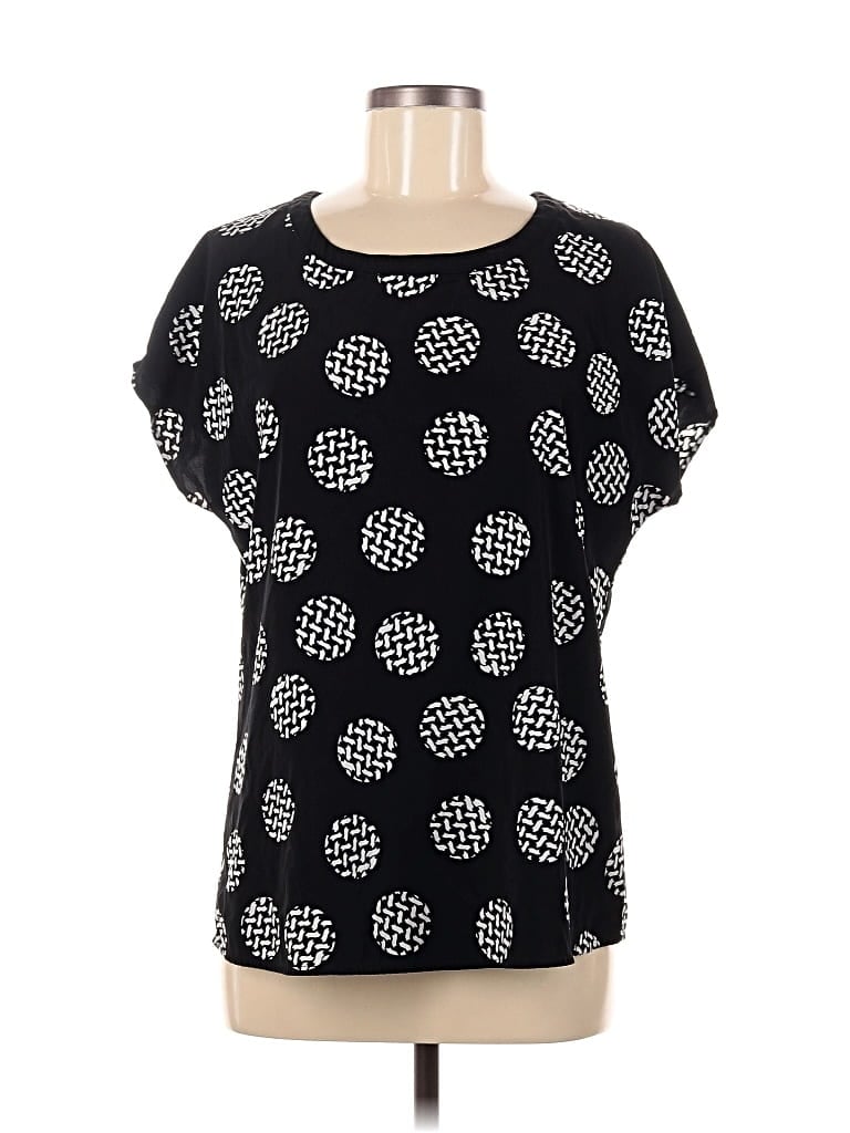 Pre-owned Pleione Short Sleeve Top Black Polka Dots Pattern Keyhole Neckline Tops