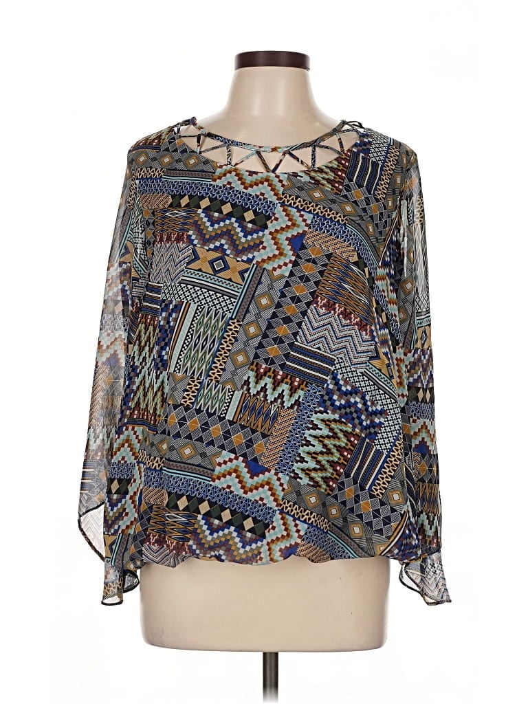 Pre-owned John Paul Richard Long Sleeve Blouse In Blue