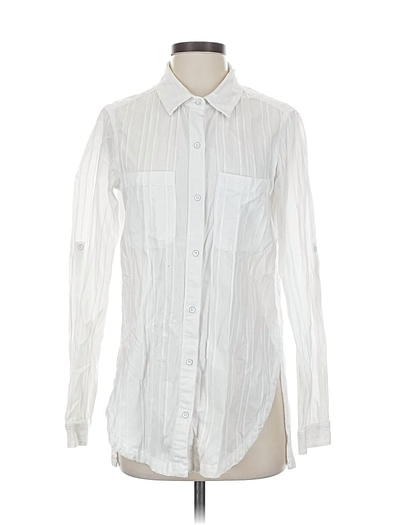 Pre-owned Athleta Long Sleeve Button Down Shirt In White