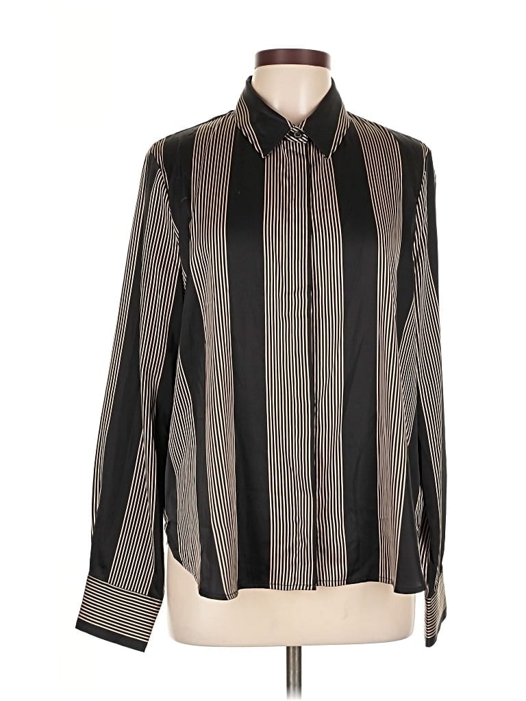 Pre-owned Evereve Long Sleeve Blouse In Black