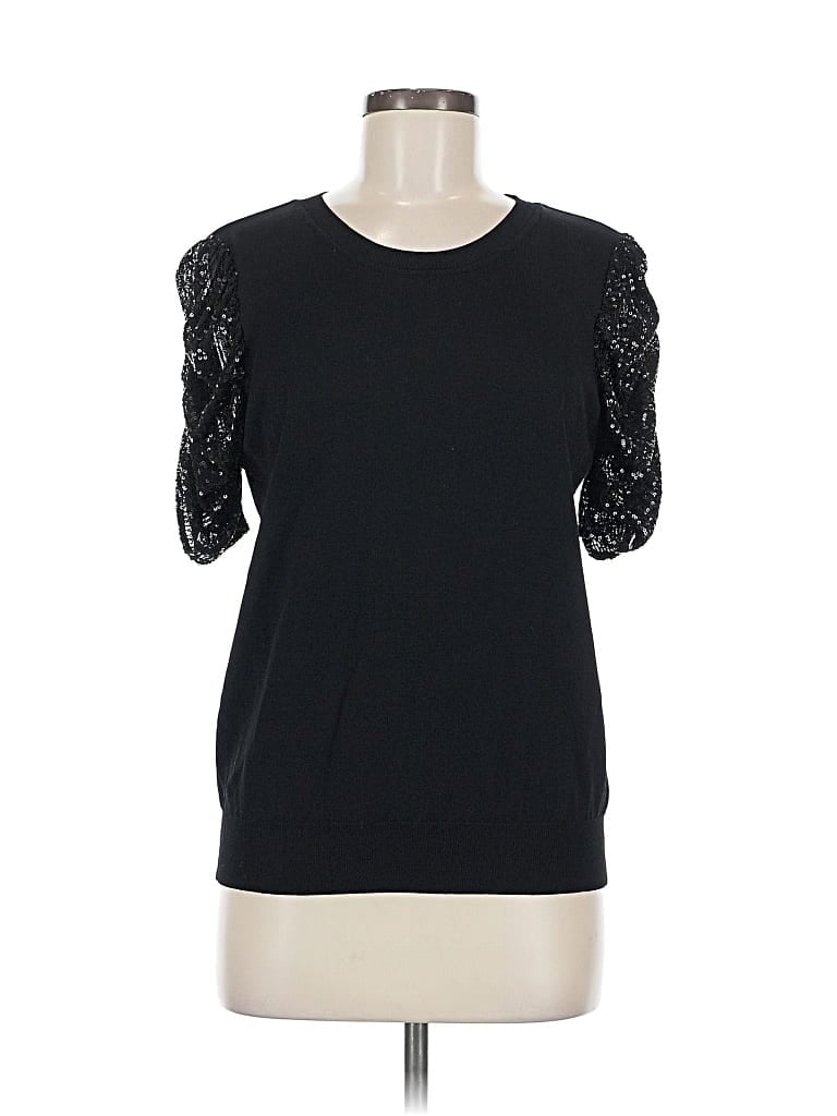 Pre-owned Parker Short Sleeve Top Black Sweetheart Neckline Tops
