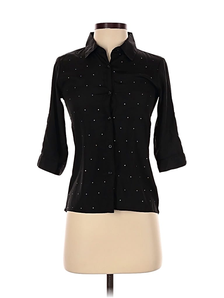 Pre-owned Mine 3/4 Sleeve Button Down Shirt In Black