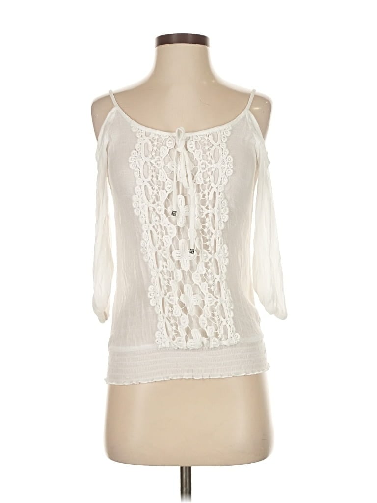 Pre-owned Bcx 3/4 Sleeve Top Ivory Cold Shoulder Neckline Tops In White