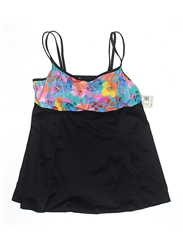 Pre-owned Longitude Swimsuit Top Black Floral Pattern Swimwear