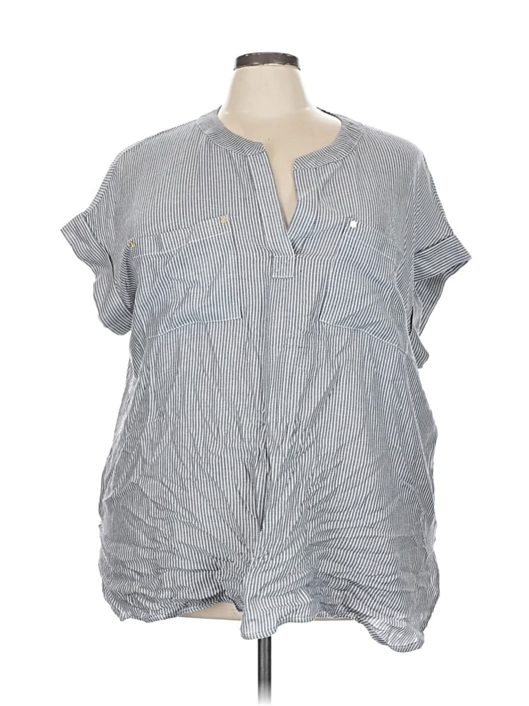 Pre-owned Jones New York Signature Short Sleeve Blouse In Gray