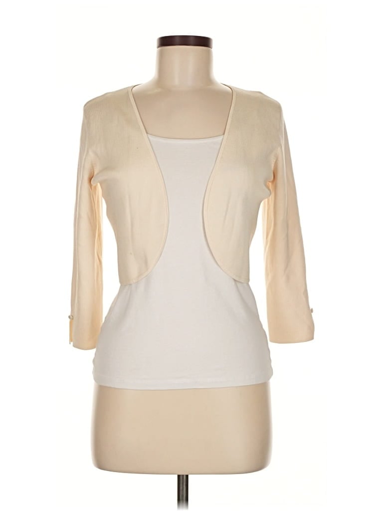 Pre-owned Ann Taylor Silk Cardigan Sweater In White