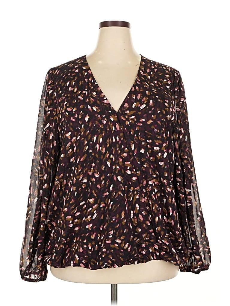 Pre-owned Nine Britton Long Sleeve Blouse In Brown