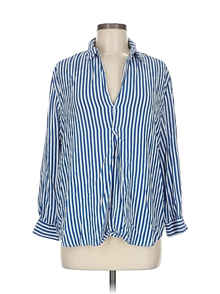 Pre-owned Mango 3/4 Sleeve Button Down Shirt In Blue