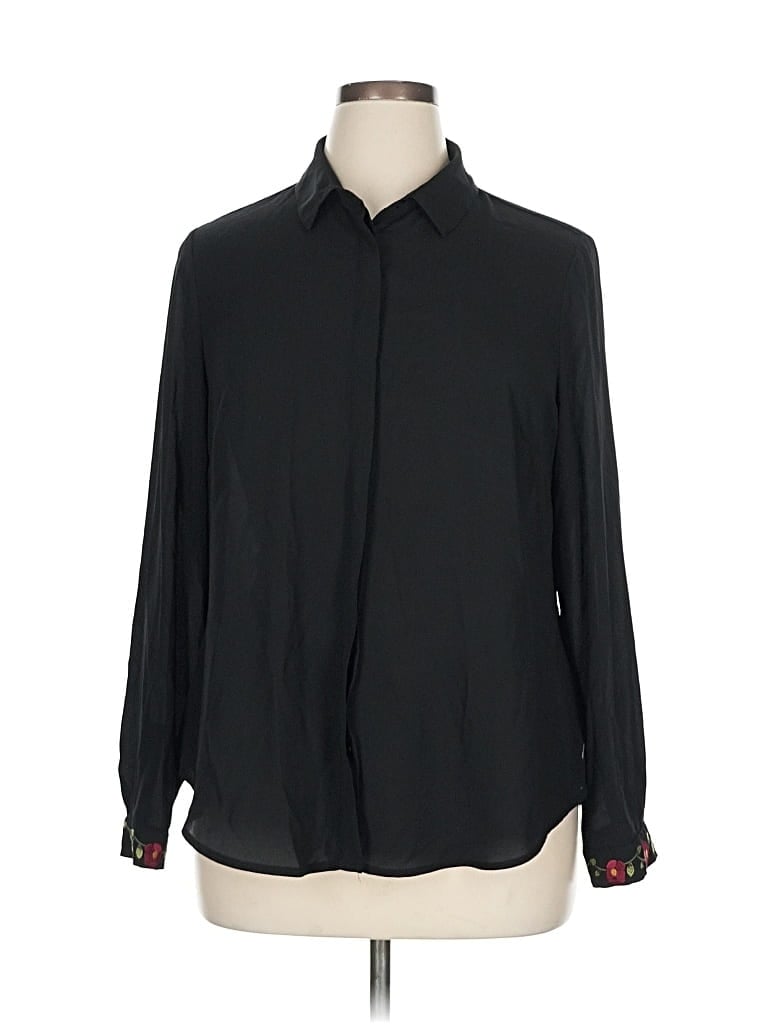 Pre-owned Ny Collection Long Sleeve Blouse In Black