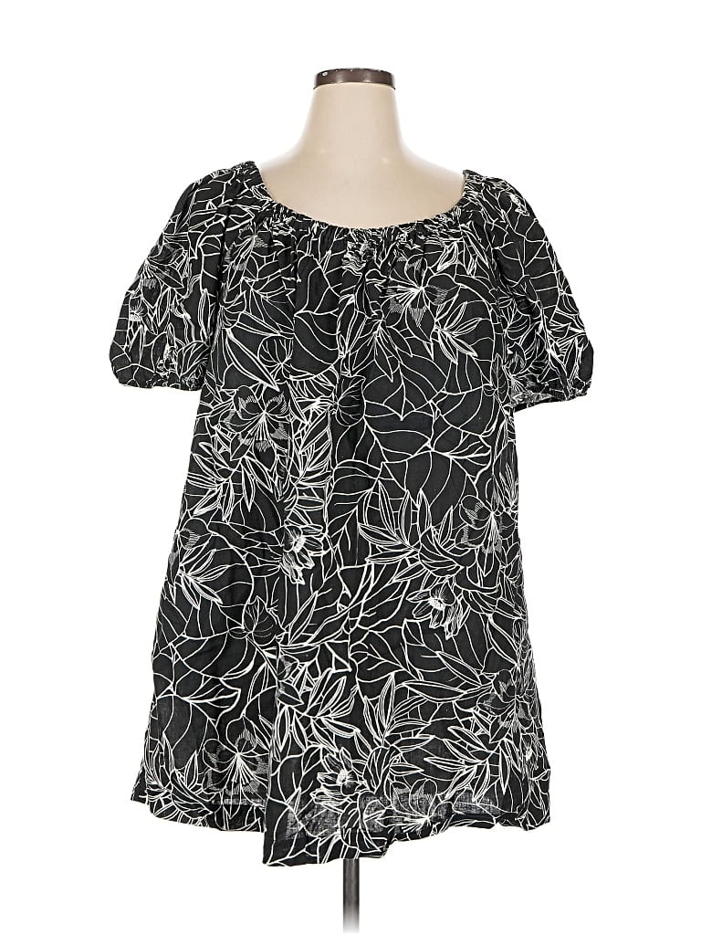 Pre-owned A.n.a. A New Approach Short Sleeve Blouse In Black