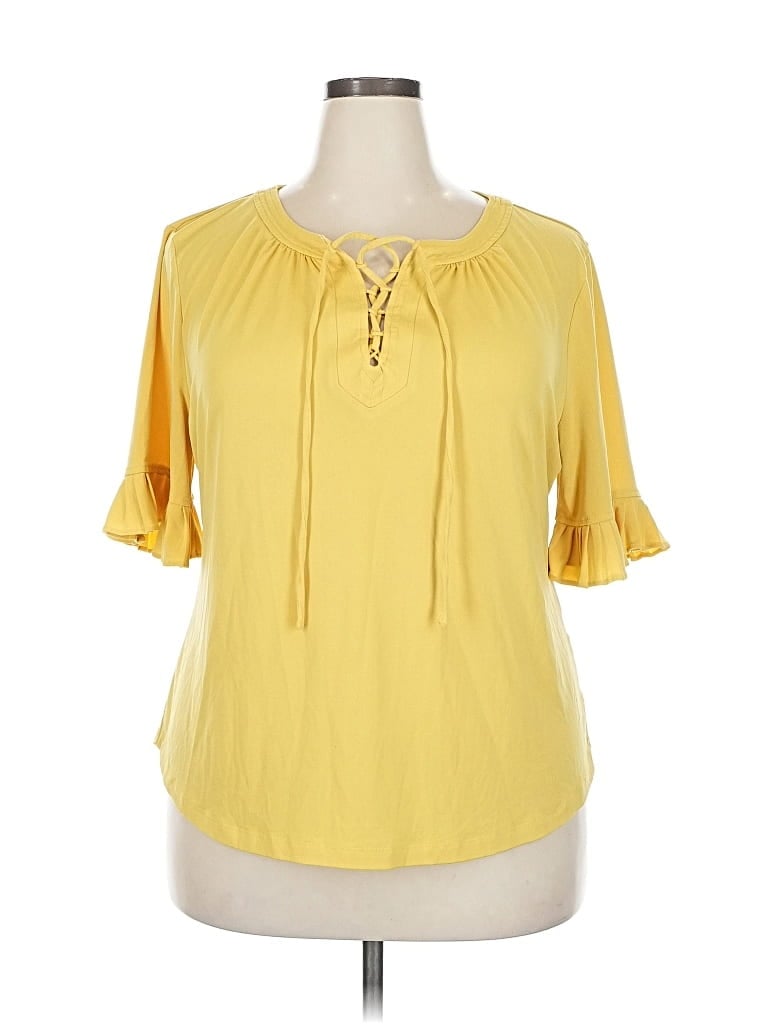 Pre-owned 7th Avenue Design Studio New York & Company Short Sleeve Blouse In Yellow