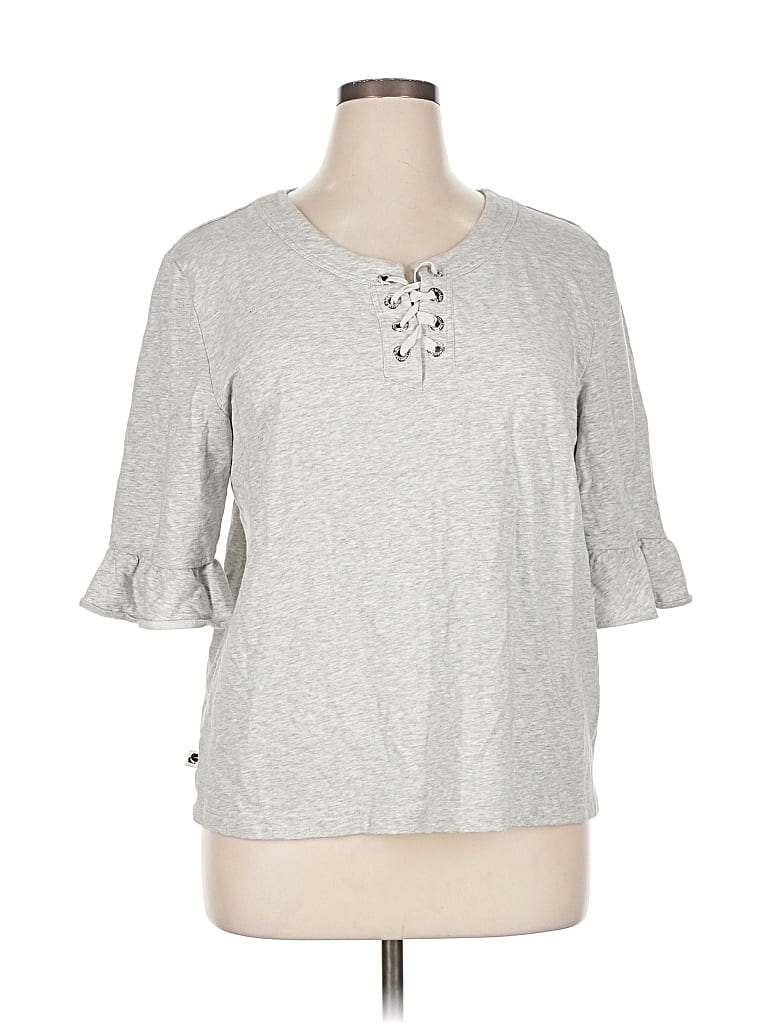 Pre-owned Karl Lagerfeld 3/4 Sleeve Top Gray Keyhole Neckline Tops