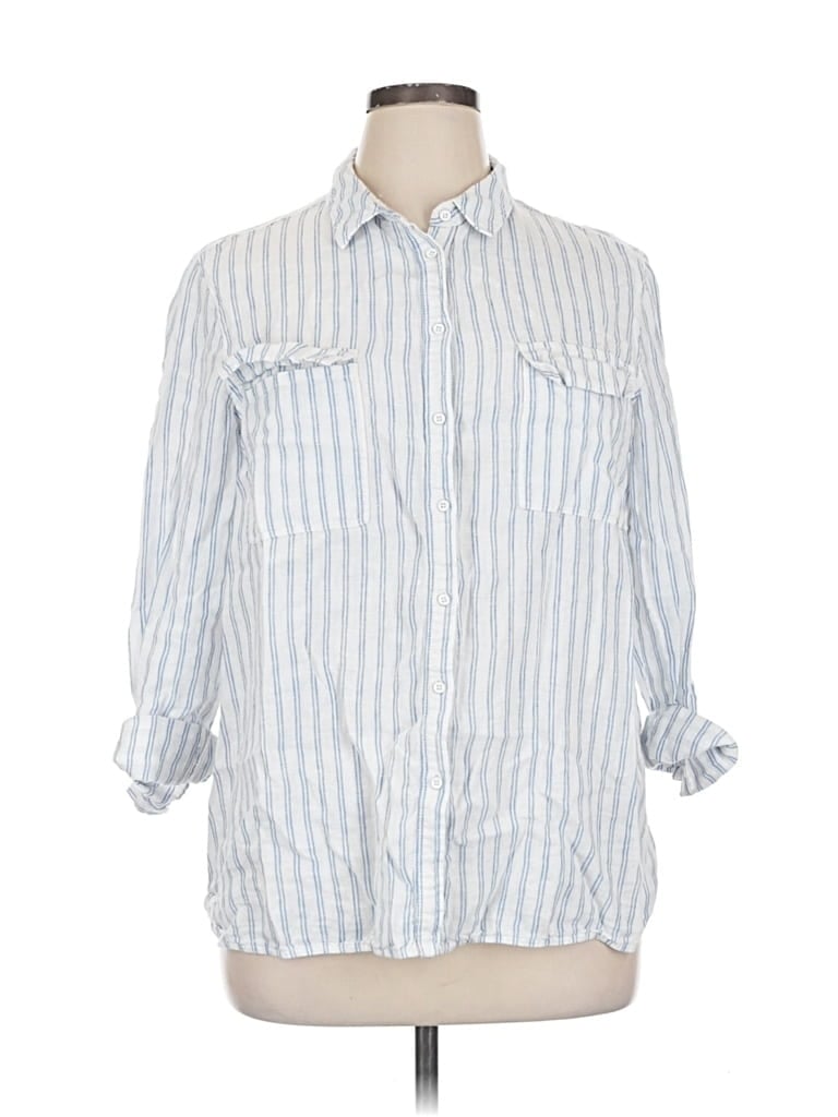 Pre-owned Monoprix Femme 3/4 Sleeve Button Down Shirt In Blue