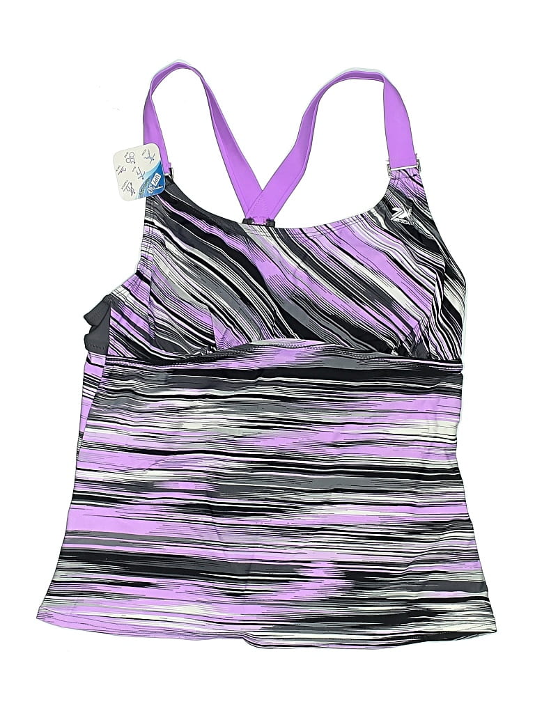 Pre-owned Zeroxposur Swimsuit Top Purple Graphic Pattern Swimwear