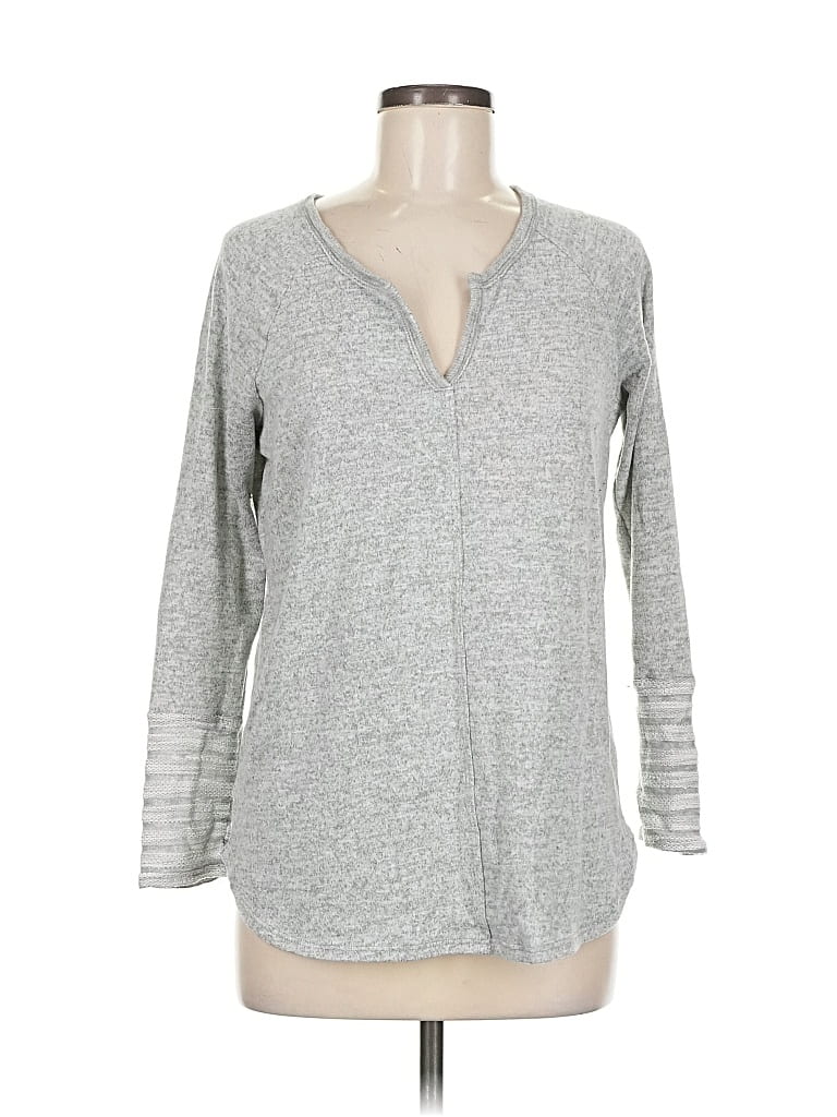Pre-owned Loveappella Long Sleeve Top Gray V Neck Tops
