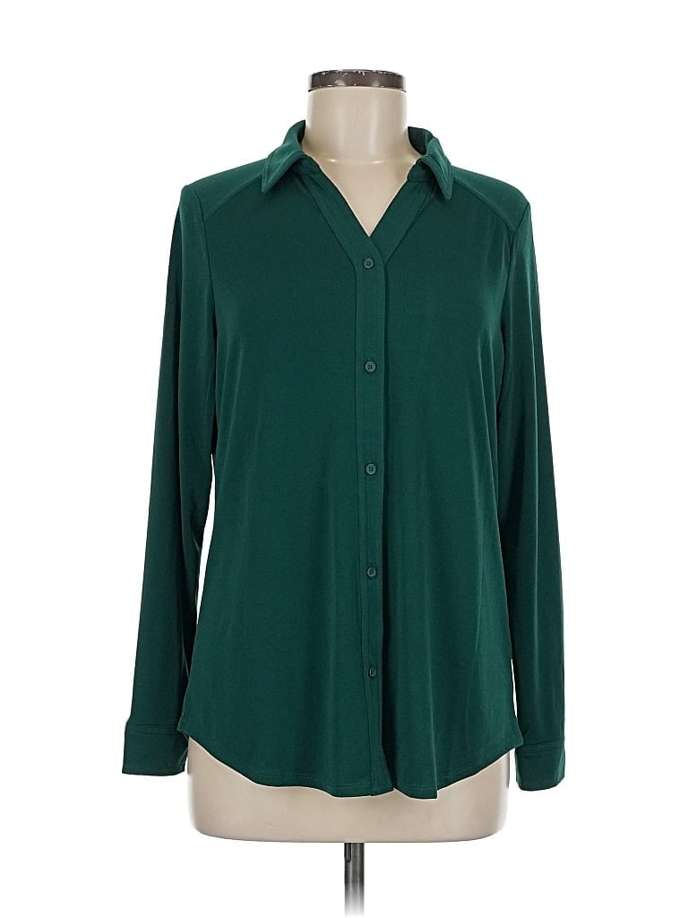 Pre-owned Adrianna Papell Long Sleeve Blouse In Green