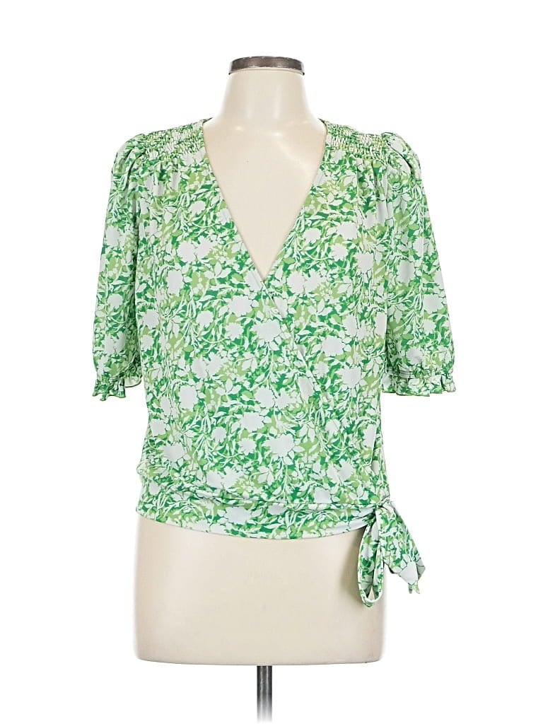 Pre-owned Inc International Concepts Short Sleeve Blouse In Green