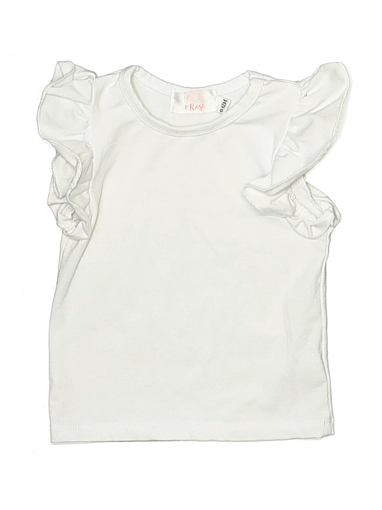 Pre-owned Mila & Rose Babies' Short Sleeve Top Ivory Ruffles Neckline Tops In White