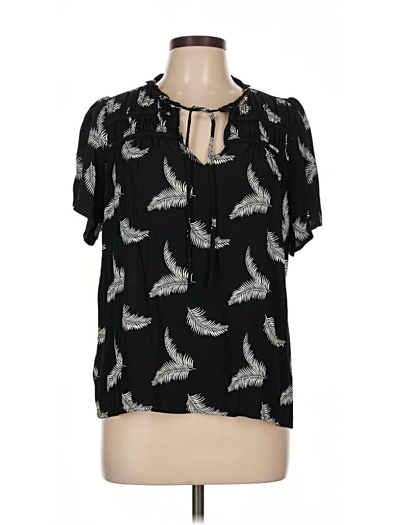 Pre-owned Ann Taylor Loft Short Sleeve Blouse In Black