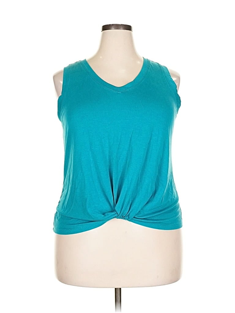 Pre-owned Time And Tru Sleeveless Top Teal Keyhole Neckline Tops In Blue