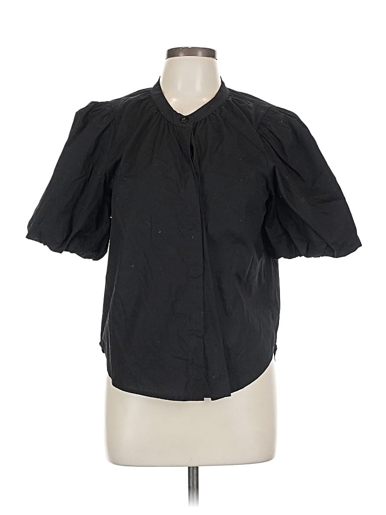 Pre-owned Evereve Short Sleeve Blouse In Black