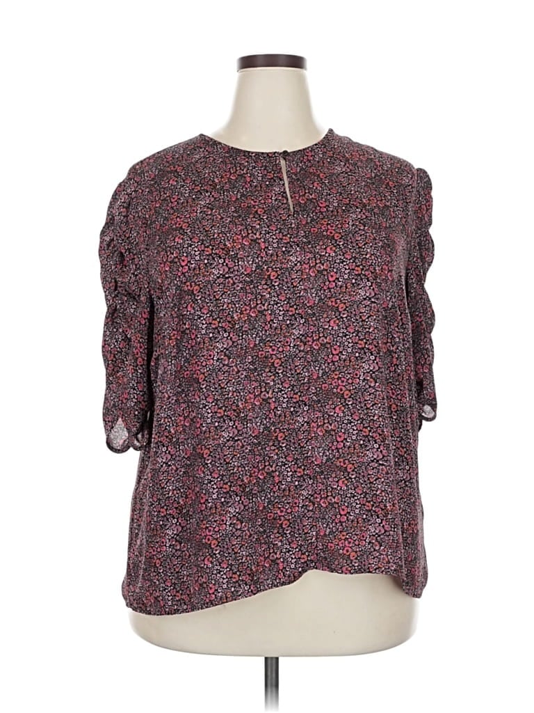 Pre-owned Lark & Ro Short Sleeve Blouse In Burgundy