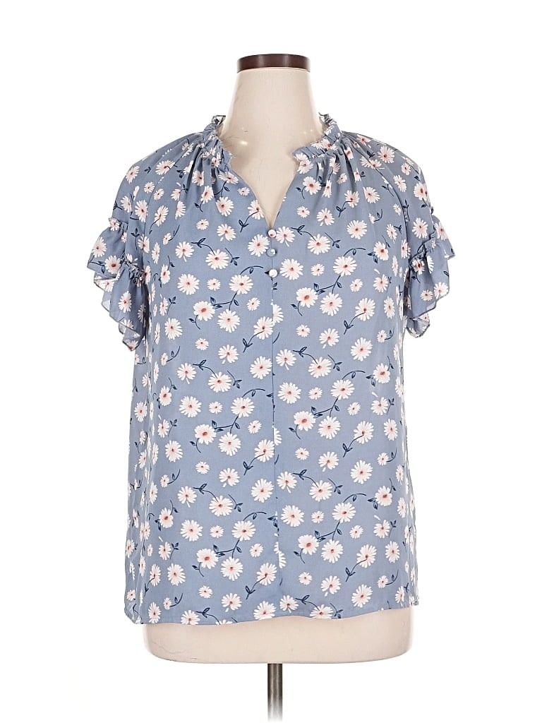 Pre-owned Cooper & Ella Short Sleeve Blouse In Blue