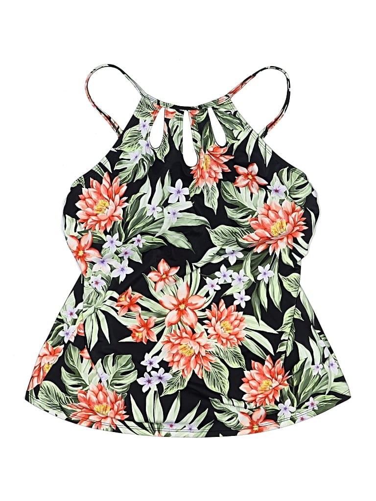 Pre-owned Lands' End Swimsuit Top Black Floral Pattern Swimwear