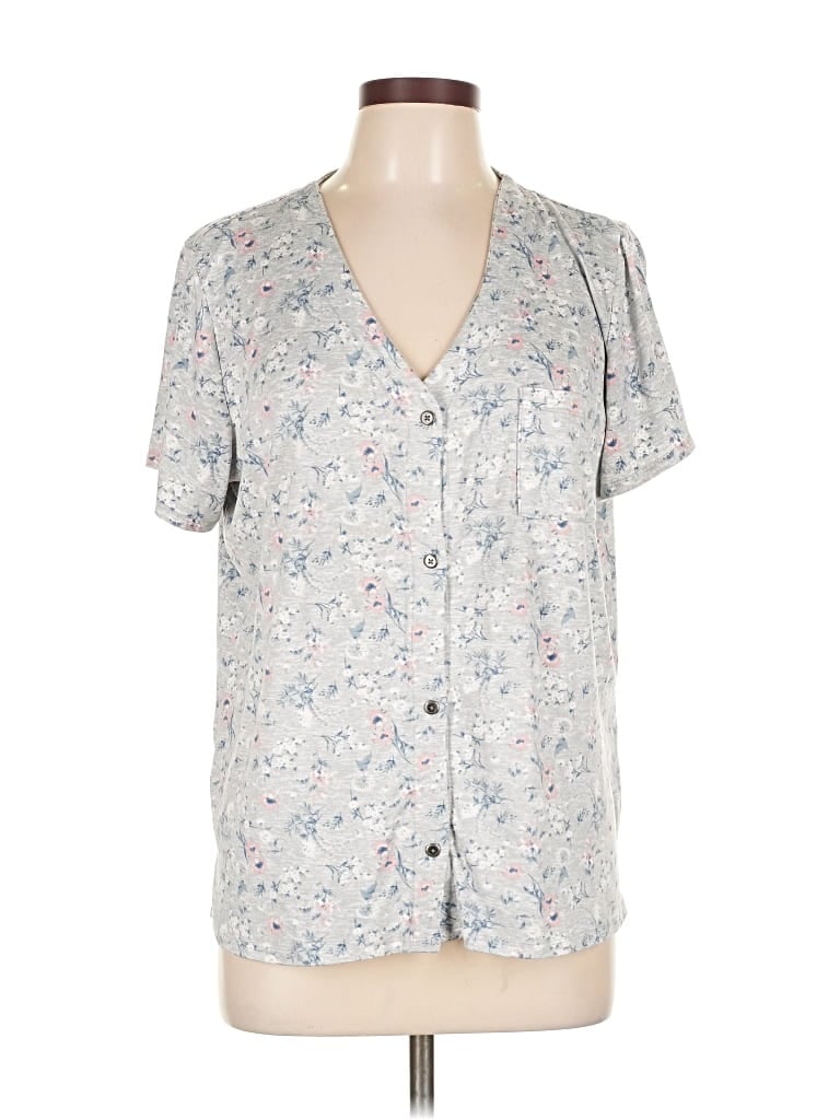 Pre-owned Lucky Brand Short Sleeve Blouse In Gray