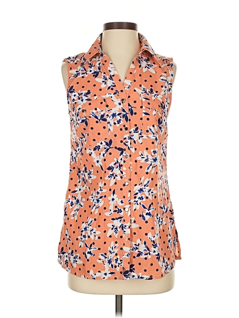 Pre-owned Notations Sleeveless Button Down Shirt In Orange