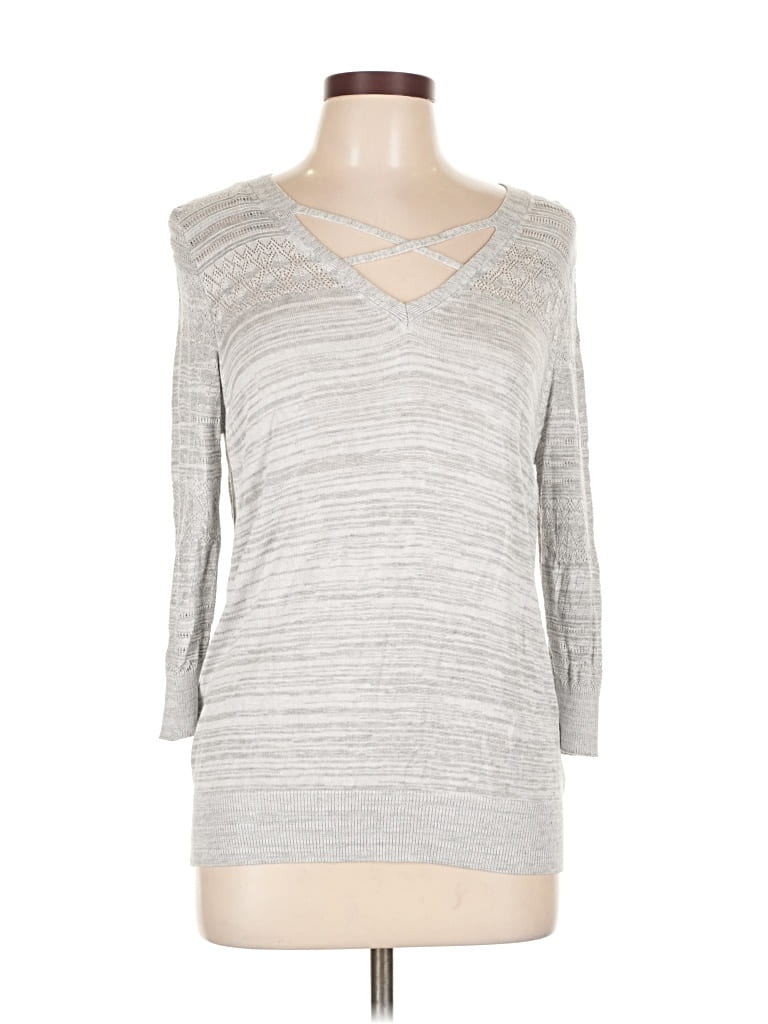 Pre-owned Lety & Me 3/4 Sleeve Top Gray V Neck Tops