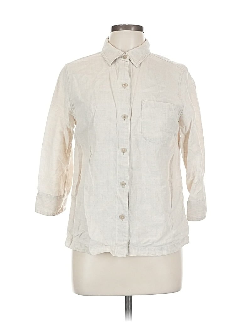 Pre-owned Valerie Stevens 3/4 Sleeve Button Down Shirt In White