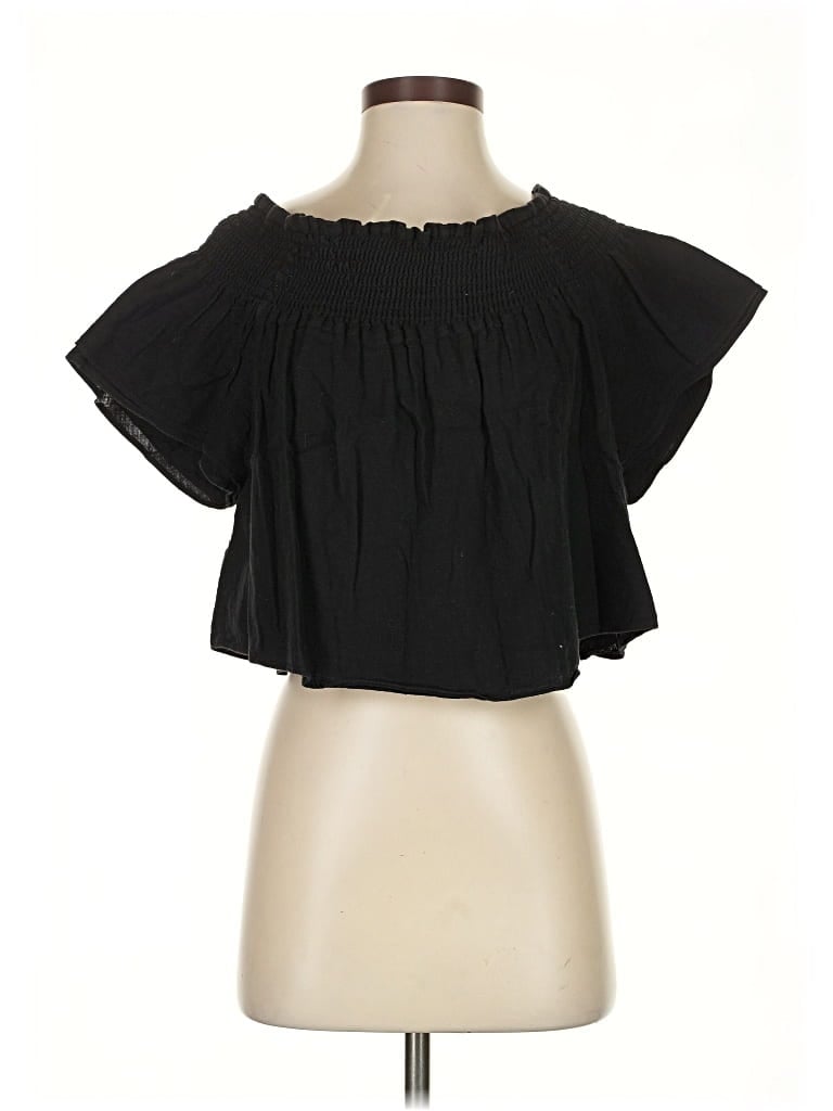 Pre-owned Apiece Apart Short Sleeve Top Black Off The Shoulder Neckline Tops